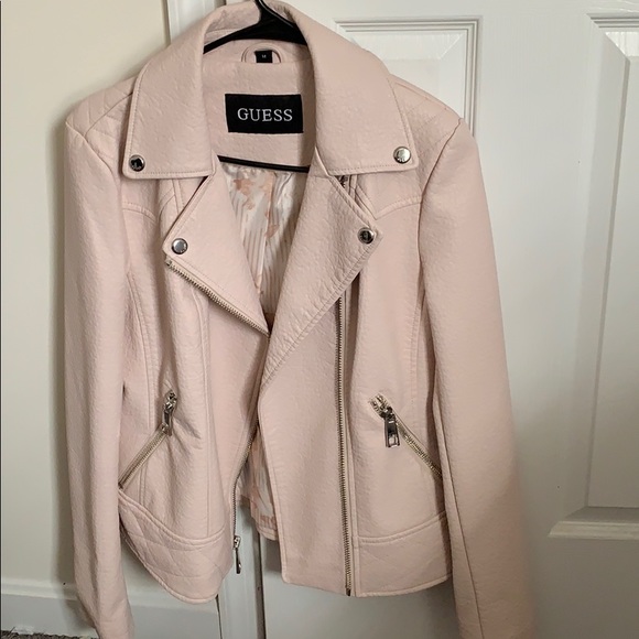 guess pink leather jacket